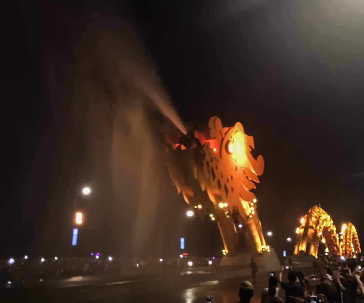 Da Nang's dragon soaking all with it's water cannon, Vietnam