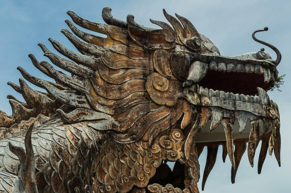 Faded, yet intricate detail in the face of the dragon