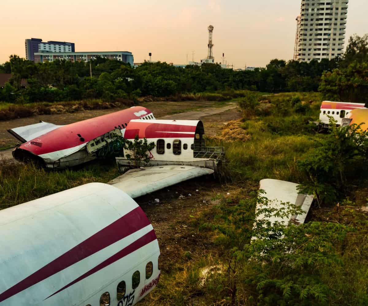 Aerial shot of the other scattered remains of the Plane Graveyard, bangkok Thailand.