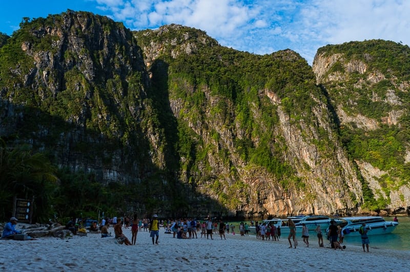 As the sun rose, so did the number of tourists packing Maya Bay's beach, Phi Phi Leh, Thailand