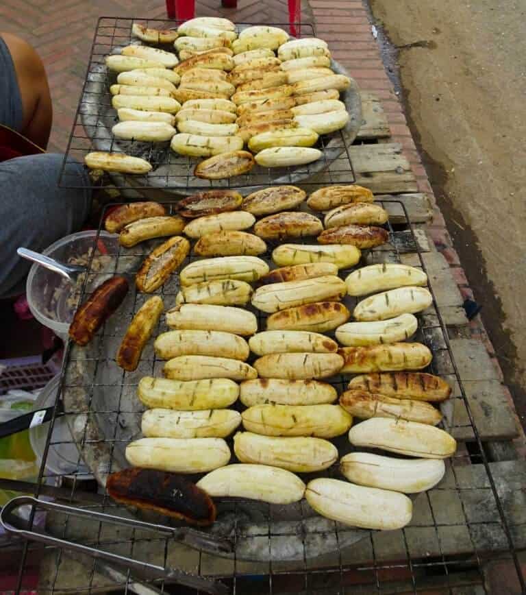 Coconut filled bananas on a grill