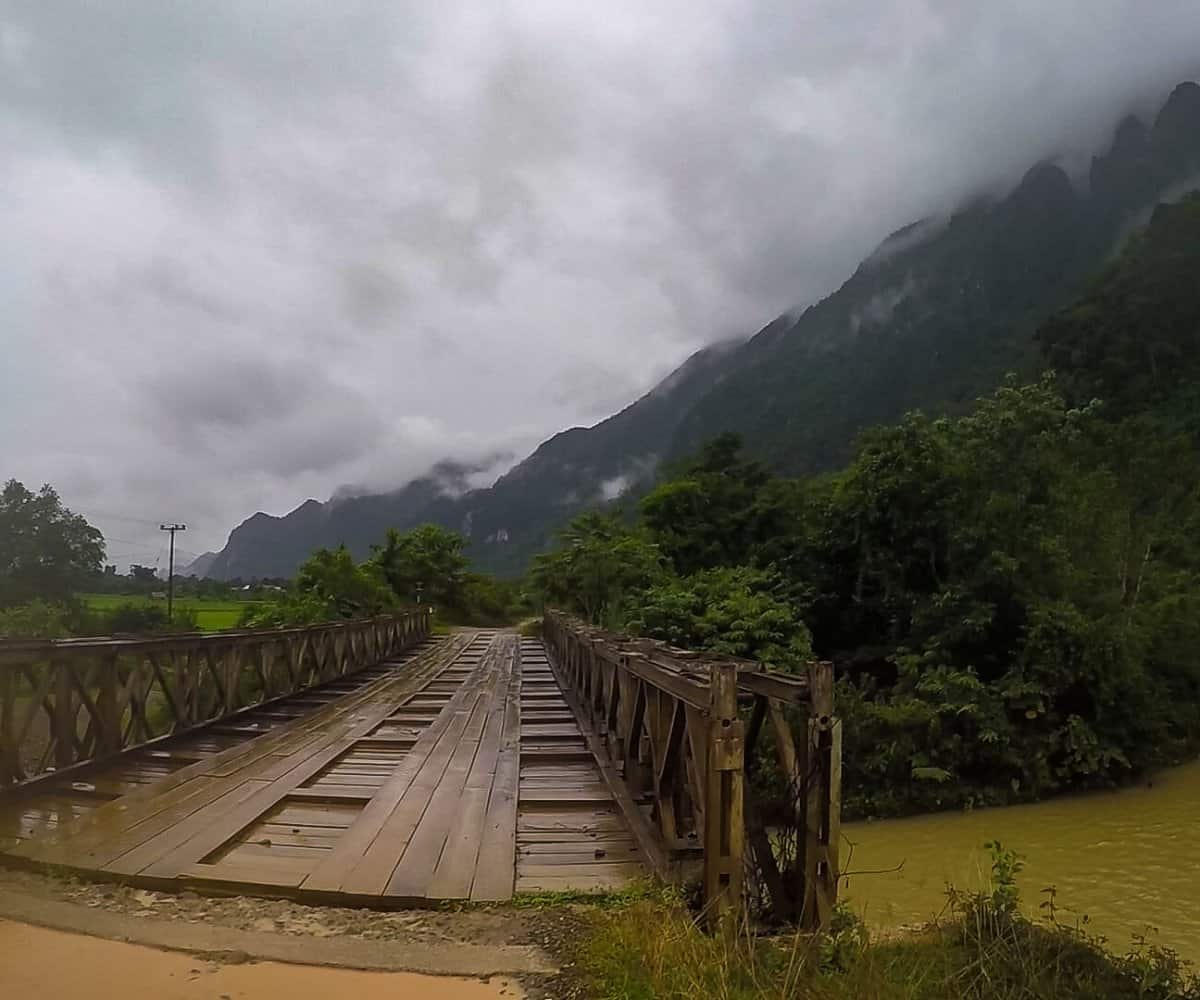 An old wooden bridge outside of Vang Vieng, heading towards Blue Lagoon #3