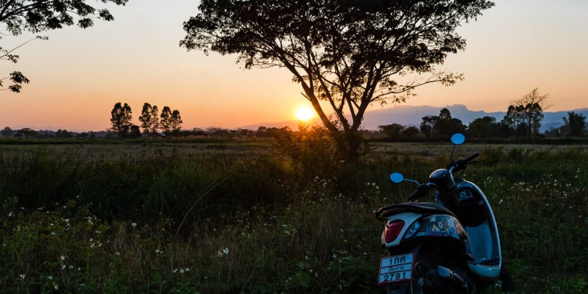 A sunset along the fields of Pai, Thailand