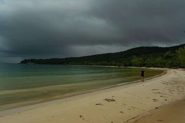 A beach on Koh Rong Sanloem island about to get hit by a monsoon, Cambodia