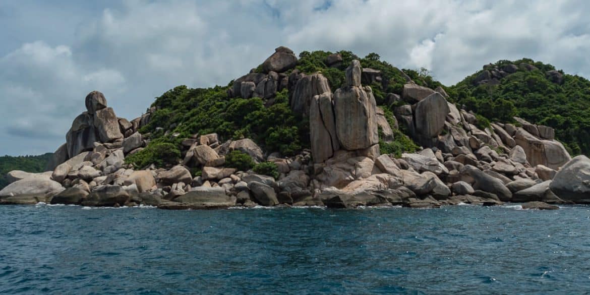 The view of Koh Tao island from the snorkel trip boat, Thailand