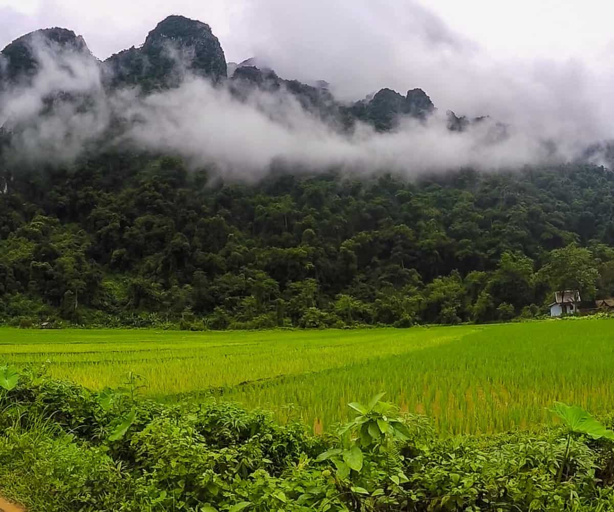 Rural misty mountains outside Vang Vieng