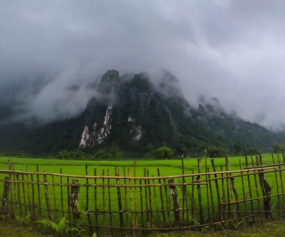 Vang Vieng mountains covered in mist
