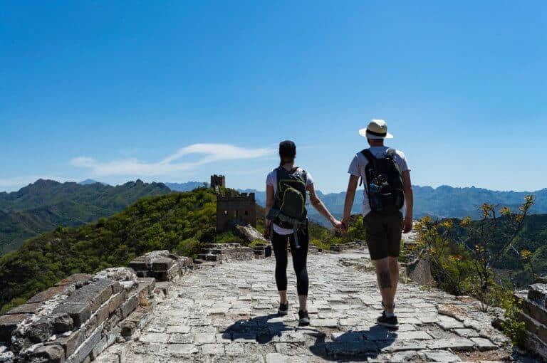 Walking along the Great Wall of China with my partner, who I met travelling