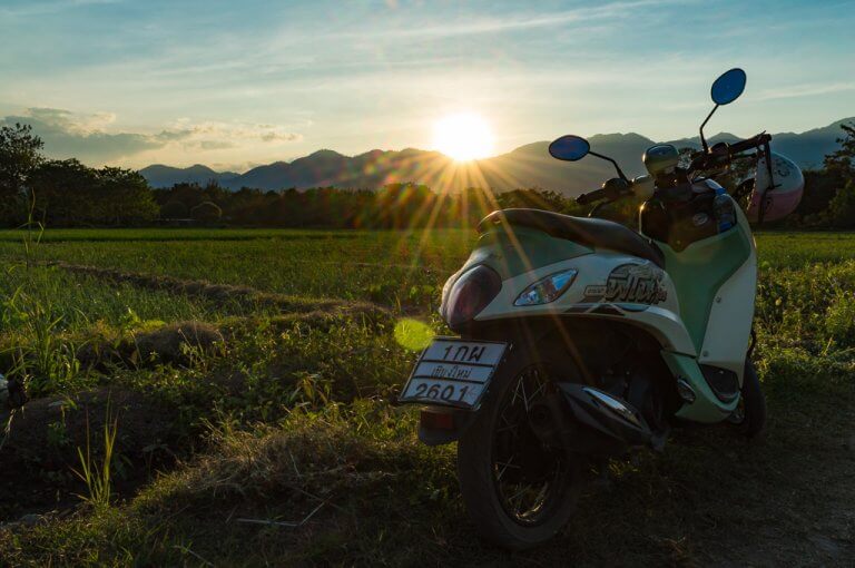 Riding a motorbike through Pai, Thailand
