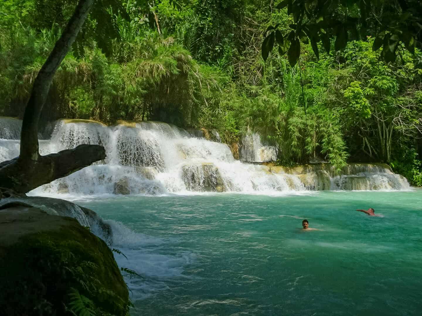 Swimming in Kuang Si Waterfalls, Laos
