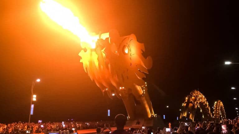 Da Nang's fire breathing dragon! A great place to visit in Vietnam!