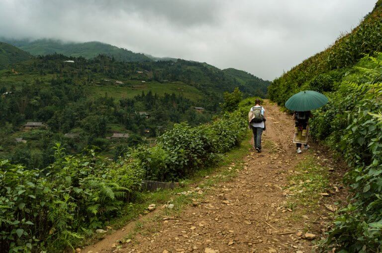 Hiking in SaPa on easy trails as a storm rolls in