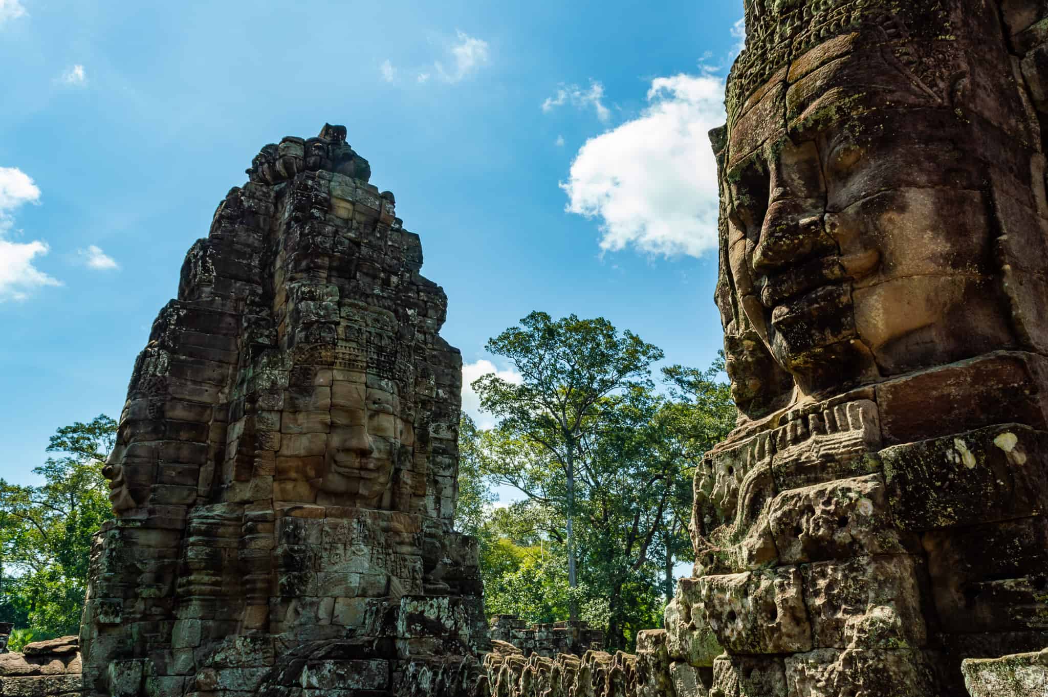 The faces of Bayon, at the center of Angkor Thom, Cambodia