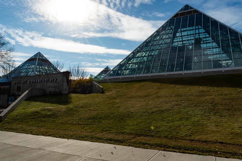 Outside Edmonton's glass pyramid Muttart Conservatory