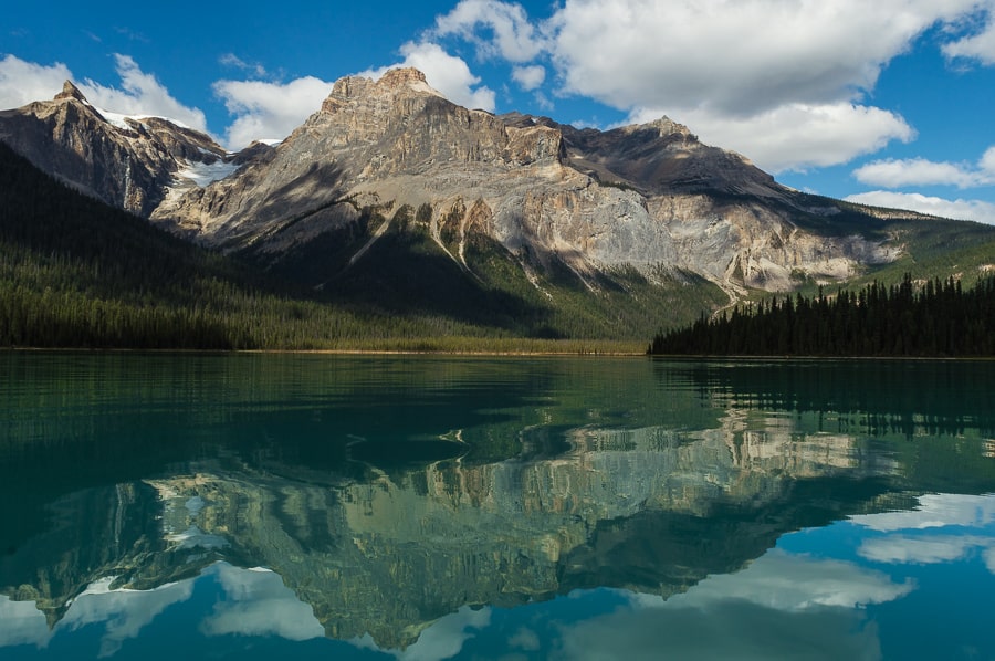 Smooth reflection of Emerald Lake, BC, Canada