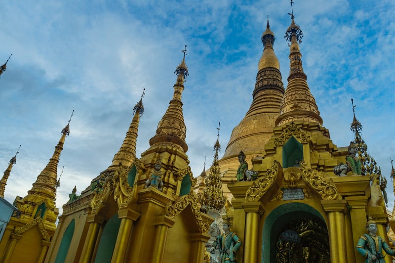 Shwedagon Pagoda is the largest in the background of the picture