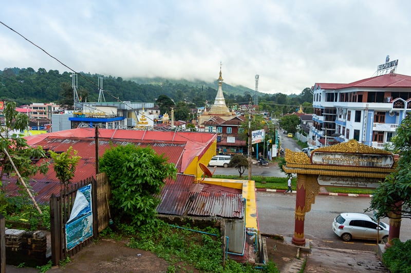 A slightly elevated view of Kalaw, walking up towards Thien Taung Paya Temple and Monastery, Myanmar