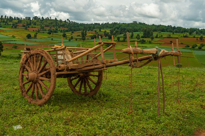 Wooden cart used to work on the farms between Kalaw and Inle Lake