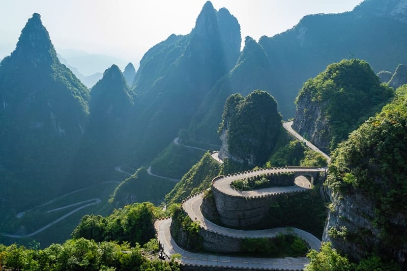 99 Bend Road leading up to Heavens Door in Tianmen Mountain, Zhangjiajie, China
