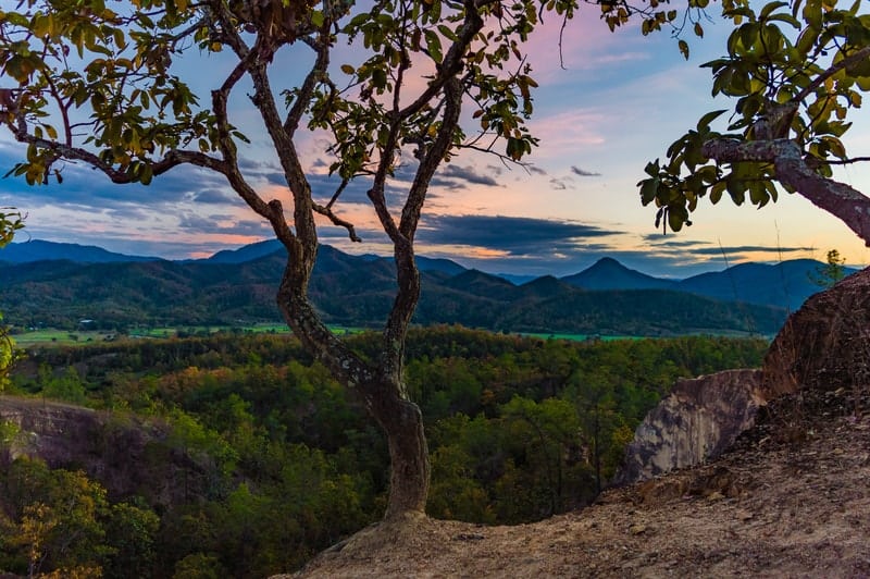 Pai Canyon is a popular spot for sunset in the small northern town of Pai