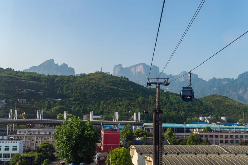 Taking the cable car to Tianmen Mountain from Zhangjiajie City in China