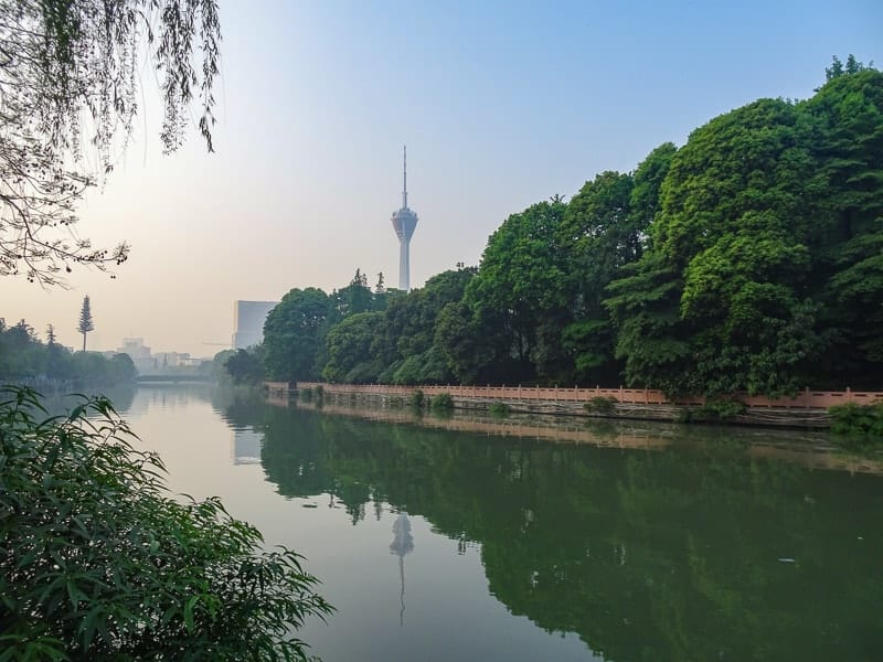The early morning river view in Chengdu