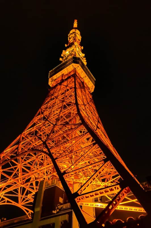Tokyo Tower lights up a bright orange every night
