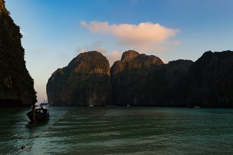 An empty Maya Bay, before the crowds showed up when the Bay was open to the public