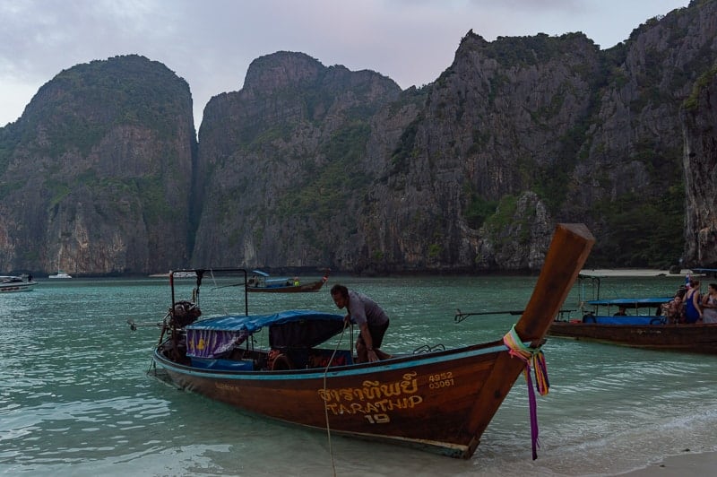 These were the first long tail boats to arrive at Maya Bay