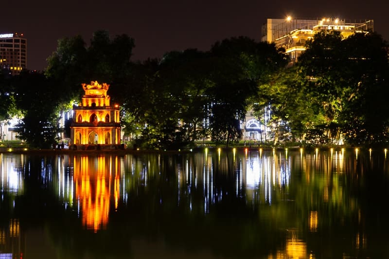 This image was taken after the free walking tour of Hanoi ended, and I visited Hoan Kiem Lake at night