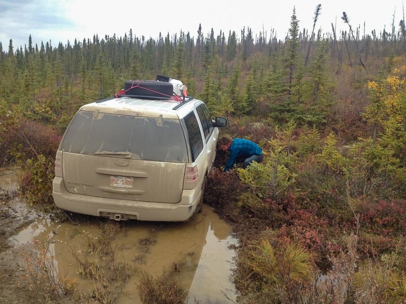 Dempster Highway crash into swamp on the side of the road