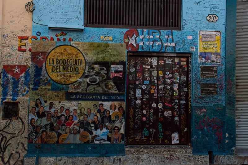 La Bodeguita del Medio in Havana has a bright blue door