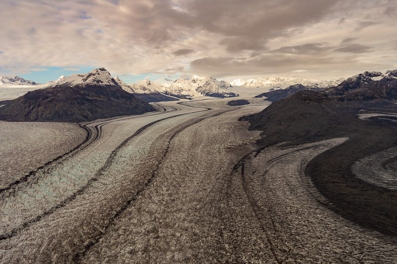 aerial view of Columbia Glacier near Valdez Alaska