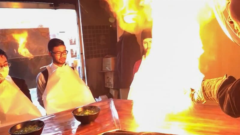 Menbakaichidai Restaurant in Kyoto serves fire ramen - A unique dish that is lit on fire before serving