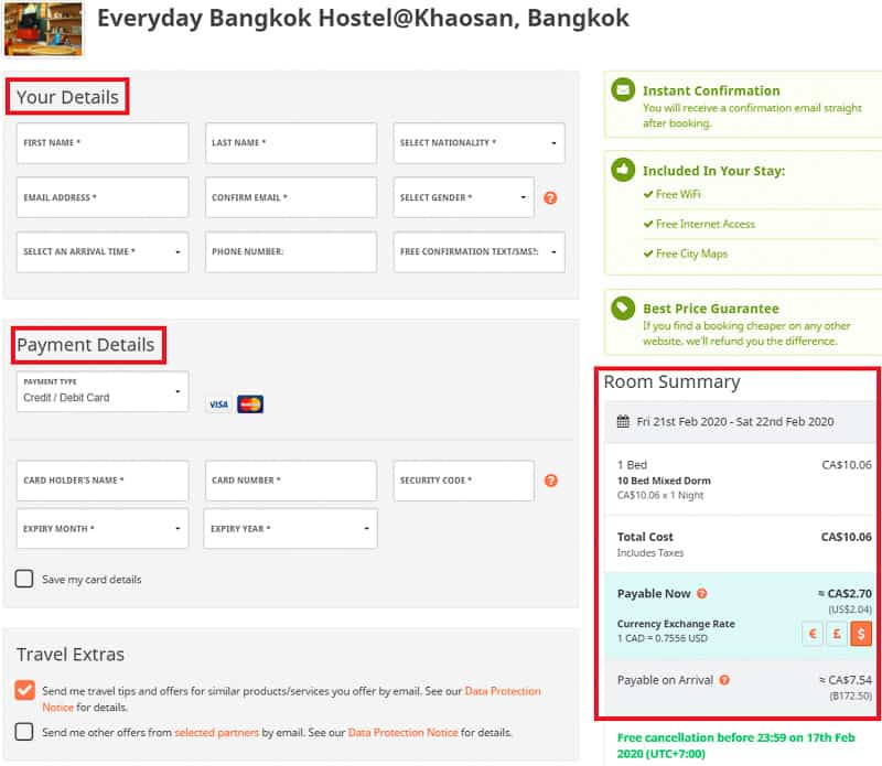 Confirming your booking through Hostelworld