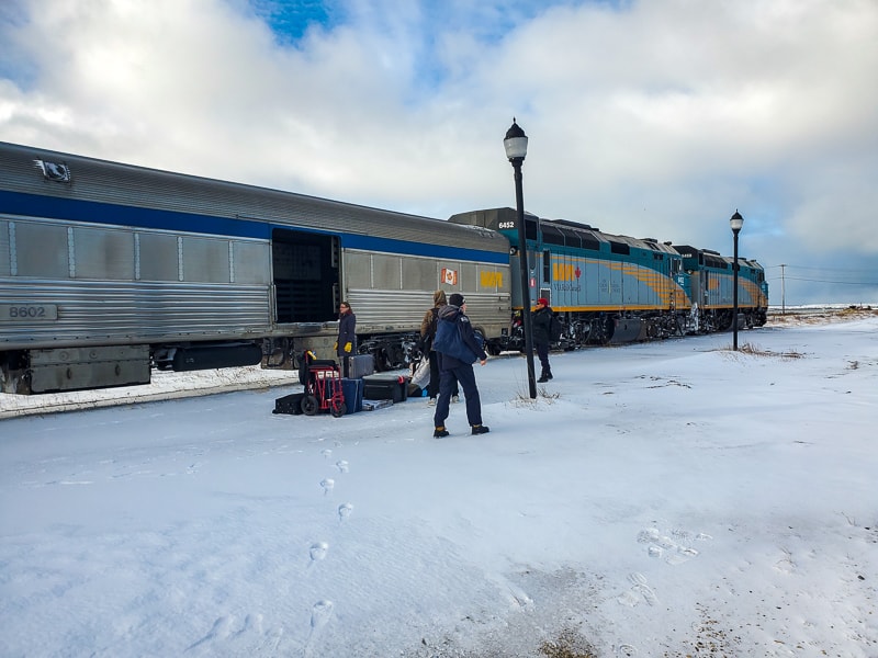 Catching the train from Thompson to Churchill in Manitoba