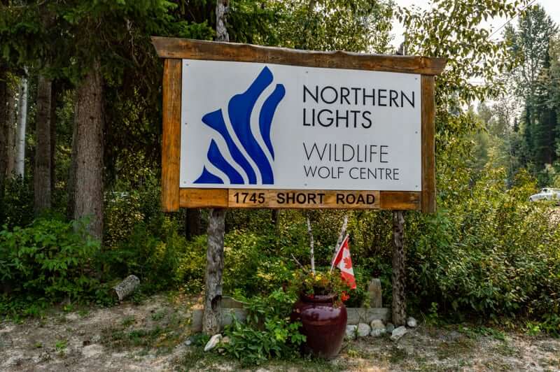 front sign for the Northern Lights Wildlife Wolf Center