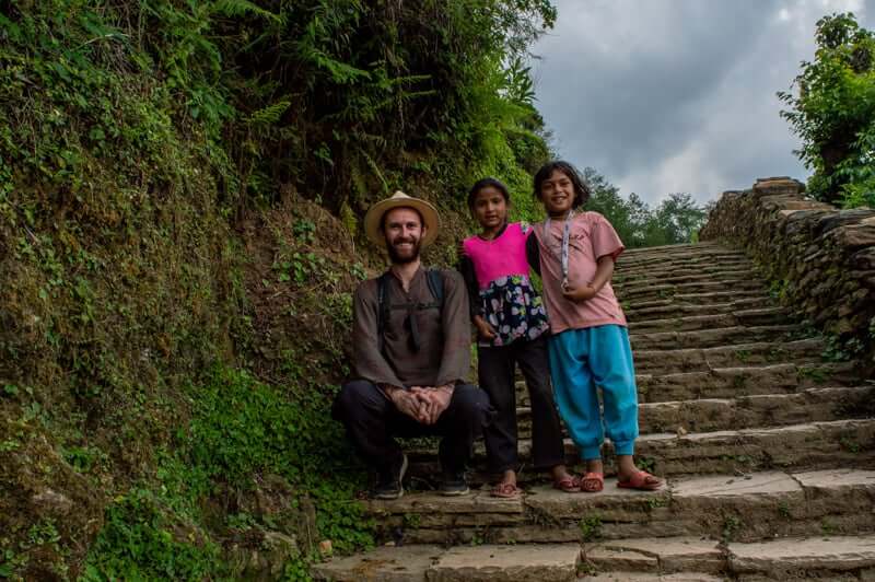 Saying hello to locals along the Annapurna Trail near Pokhara