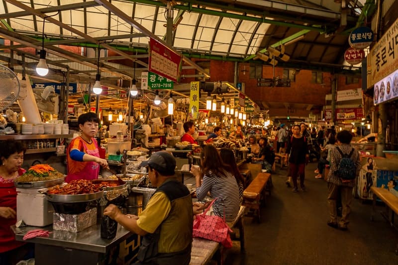 Exploring busy food markets in South Korea