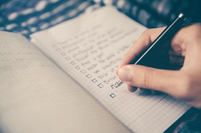 Writing a checklist for travel
